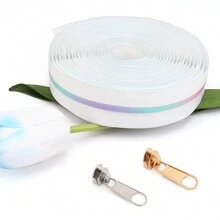 1 bộ, 5 yard, Khóa kéo vô hình số 5 có sọc cầu vồng, 450cm/177inch, Bao gồm 10 dây kéo khóa kéo, Băng dính trắng, Sọc cầu vồng chuyển màu ở giữa, Thích hợp cho quần áo, túi xách, giày dép, hàng dệt gia dụng và các dự án tự làm khác - nhiều màu - Xem 6