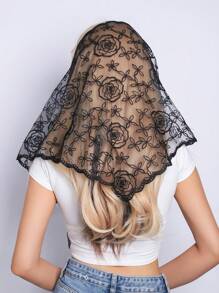 1pc Women's Multi-Color Lace Rose Flower Embroidered Scarf, Triangular Shawl, Fashionable Versatile Elegant Sunscreen Headscarf, New Design Valentine's Day Valentines