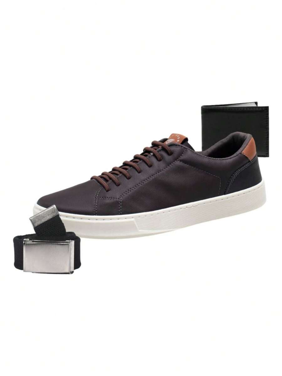 Men's Ultra Comfort Slip On Sneakers With Belt And Wallet - 鏽棕色 - 查看 1