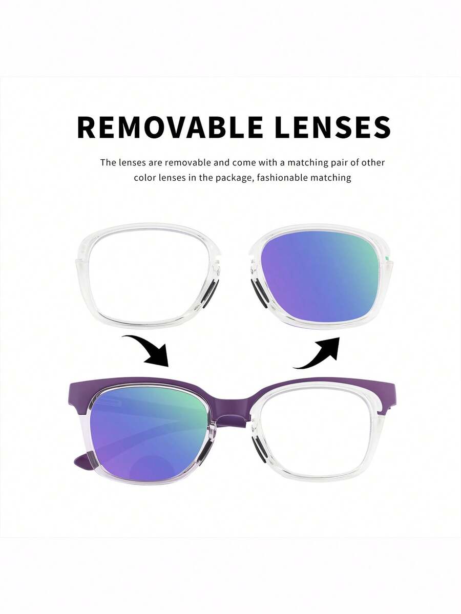 Women's Bifocal Reading Glasses Removable Replaceable Lenses, Comfortable Lightweight, With