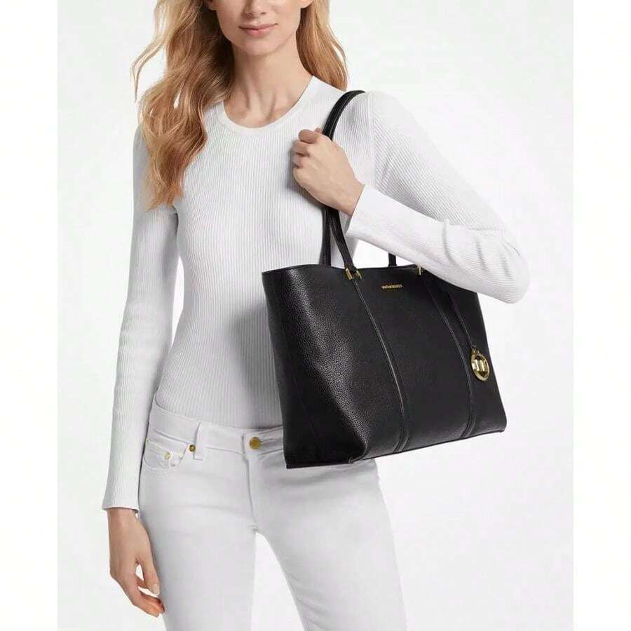 Michael Kors Temple Large Leather Tote - 黑色 - 查看 1