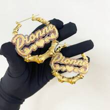 个性化亚克力心形名字项链和耳环套装 - 可定制珠宝，配有链条、环形耳环、无电镀，适合音乐节、礼物和日常使用，四季皆宜 - 閃粉彩色 - 查看 4