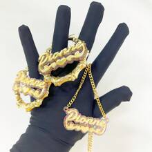 个性化亚克力心形名字项链和耳环套装 - 可定制珠宝，配有链条、环形耳环、无电镀，适合音乐节、礼物和日常使用，四季皆宜 - 閃粉彩色 - 查看 2