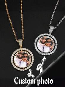 Customized Picture Necklace, Personalized Photo Pendant Necklace, Men's And Couples' Memorial Gift Gold, Rose Gold, Silver Stylish, Fall Fashion, Vintage, Unisex, Simple, Casual, Hipster, Goth, Punk Custom, Personalized, Unique Ideal Gifts For Her Her, Boyfriend, Girlfriend - Gold - View 3