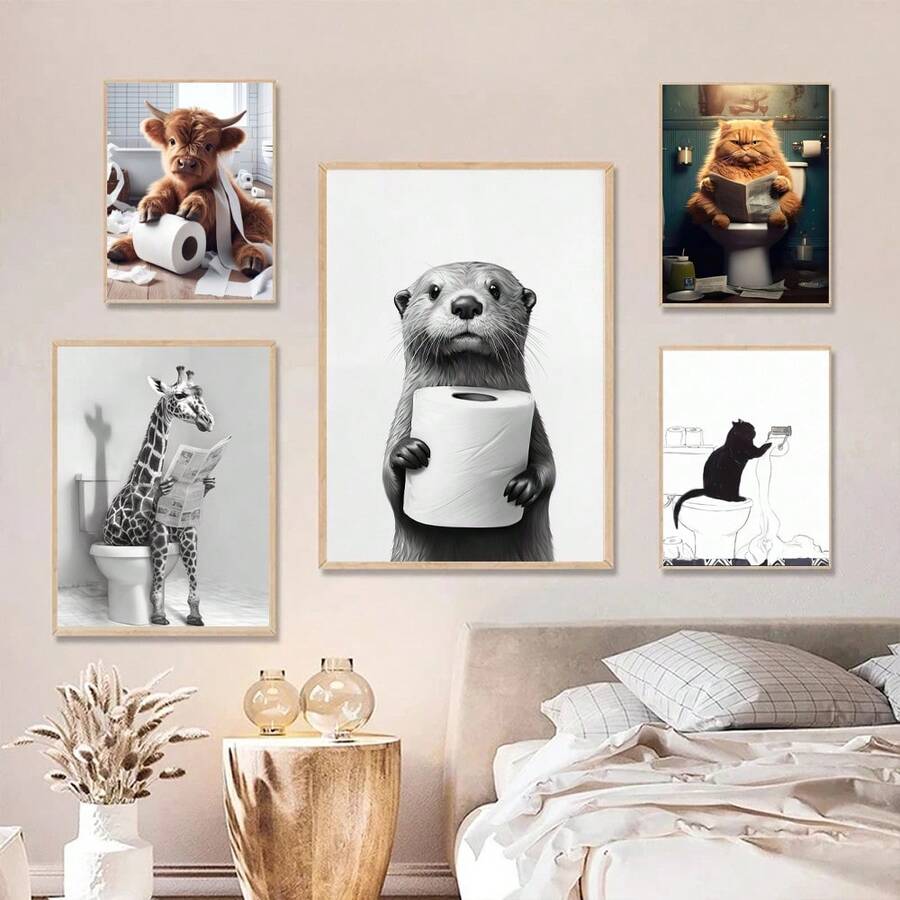 1PC Phong cách nghệ thuật hiện đại Động vật dễ thương Giấy vệ sinh Tranh sơn dầu Canvas Trang trí tường, Nghệ thuật chân thực Mèo hươu cao cổ In Hình ảnh Áp phích Trang trí phòng, Hành lang, Phòng ngủ, Văn phòng, Phòng học, Trang trí tường phòng khách, Trang trí mùa thu (Không có khung) - Nhiều màu - Xem 1