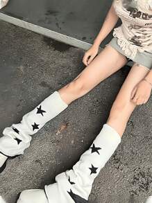 1 Cặp quần tất giữ ấm chân họa tiết ngọn lửa và ngôi sao cho nữ, quần tất giữ ấm chân ở mắt cá chân thích hợp cho trang phục thường ngày, ngoài trời và hẹn hò ban đêm - tro đen ngọn lửa - Xem 11