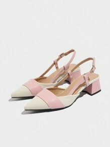 Women's Closed Toe Contrast Color Chunky Heel Pumps, Elegant For Daily Wear, Commuting, Family Gatherings, Festivals, Outdoor Shopping, Suitable For Spring, Summer, Autumn And Winter, Pink High Heels Match With Formal Outfits - Pink - View 6
