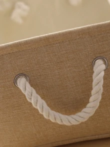 1 hộp đựng quần áo bằng vải lanh dày EVA không có nắp, tủ quần áo đồ chơi bằng vải denim jeans, giỏ đựng đồ để bàn - Màu be - Xem 6