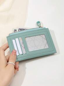 MIYIN Fashion Two Tone Coin Slim Lightweight Portable Cash Card Card Coin Pocket Minimalist Zipper Wallet With Card Slot Window For Birthday Gift Lady Girls Teenagers For College Student School Student Bag School Supplies For School Dorm Room & Back To School Card Holder Wallet Business Card Holder Credit Card Holder Id Card Holder Women For Women Wallet Mini Wallet Purse Wallet Card Wallet - Green - View 2