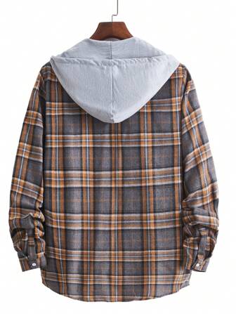 Herrskjorta med rutig kontrastfärg och dragsko, höst, långärmad topp