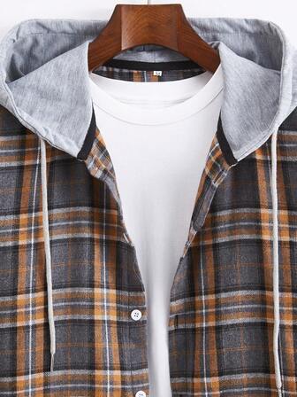 Herrskjorta med rutig kontrastfärg och dragsko, höst, långärmad topp