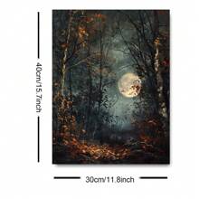 1pc Framed/Unframed Gothic Style Forest Moon Night Aesthetics Art Retro Poster Dark Academia Moody Vintage Painting Canvas Print Wall Picture Ideal Gift For Dorm,Apartment,Living Room,Bedroom,Home Decoration - Multicolor - View 7