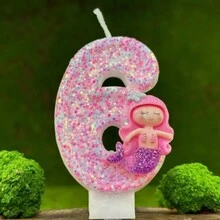 创意蛋糕数字生日蜡烛粉色美人鱼生日派对手工装饰 - 彩色 - 查看 14