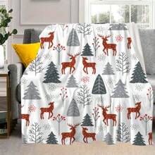 1 件创意圣诞驯鹿、圣诞树图案毛毯，适用于圣诞节、感恩节、万圣节、毛绒毯子、高清数码印花、优质厚实保暖毯子、秋冬季毯子，可送给家人和朋友，多用途毯子和休闲毯，适用于办公室、床、沙发、宿舍、家庭、房间装饰 - 彩色 - 查看 4