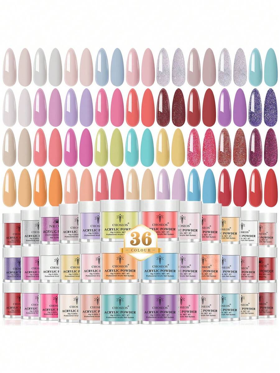 Bộ quà tặng cao cấp bột làm móng pha lê 36 màu CHOSEOS, không cần đèn làm móng, bột Acrylic khô nhanh để nối móng nghệ thuật 3D, tuyệt vời cho Ngày của Mẹ, Halloween, Ngày lễ tình nhân, Quà tặng Lễ Tạ ơn cho Mẹ, Bạn gái, Con gái, - Nhiều màu - Xem 1