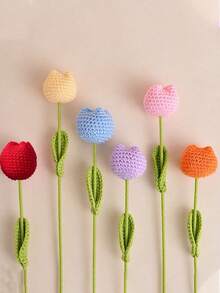 1 件针织郁金香人造花，手工针织钩针假花，家居装饰，适合节日礼物、生日礼物、送给爱人的礼物 - 彩色 - 查看 2