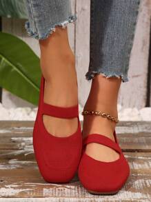Giày lười mũi vuông đế bằng thời trang cỡ lớn đi chơi ngoài trời - Đỏ - Xem 4