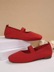 Giày lười mũi vuông đế bằng thời trang cỡ lớn đi chơi ngoài trời - Đỏ - Xem 6
