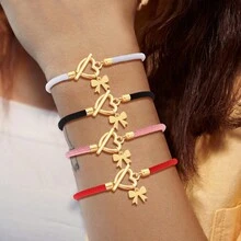 1 件装新款时尚金色不锈钢蝴蝶结心形扣彩色可调节绳手链女式 - 蝴蝶結 - 查看 1