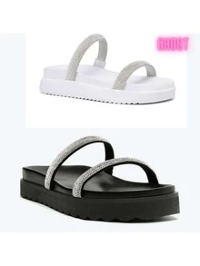 Women's  Rhinestone Sandals Glitter Flat Sandal - trắng - Xem 3