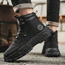 Botas de nieve para invierno para hombres, resistentes al frío, con forro de felpa térmica, gruesas y cálidas, de moda casual, versátiles y cómodas para motocicleta - Negro - Ver 5