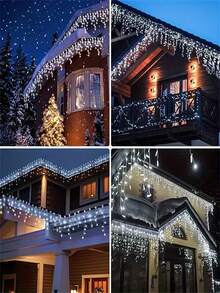 1pc Solar-Powered LED Icicle Fairy Lights, 13.8ft Light String With 8 Modes, For Bedroom, Garden, Wedding, Porch - White - View 11