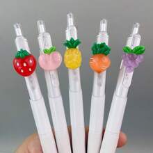 1/3/5 支卡通花朵可点击圆珠笔，细尖速干墨水，花朵/水果/圣诞节/大学/少女风格高品质学习用笔，令人惊喜的学习工具小礼物适合家人、朋友、同学 - 彩色 - 查看 5