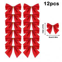 12pcs Red /Gold /Silver Christmas Bows Hanging Decorations Bowknot Christmas Tree Ornaments New Year Xmas Party Gift Decor Non-Woven Lightweight Ornaments Birthday