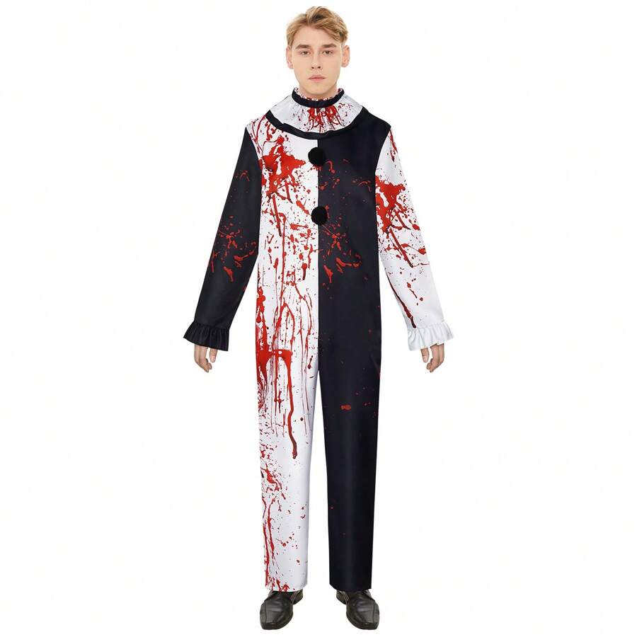 现货畅销男士血腥小丑万圣节角色扮演服装、舞台表演服装 - 黑色 - 查看 1