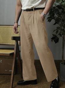 1pc Men's Solid Color Micro Pleated Straight Leg Thin Fabric Dress Pants