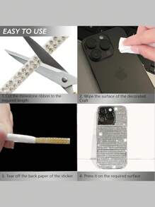 Sparkling Glass Rhinestone Ribbon Tape, 3 Yards, Self-Adhesive, Versatile For DIY Crafts, Car, And Gift Decorations - Multicolor And Clear Options - Multicolor - View 6