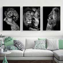 3pcs Frameless Canvas Posters, Black And White Lion Couple Portrait Painting, Canvas Wall Art, Artwork Wall Decor, Gifts For Bedroom, Office, Living Room, Cafe, Bar, Wall Decor, Home And Dorm Decoration Birthday Graduation