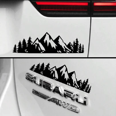 1入組森林雪山汽車貼紙,適用於汽車後車箱、車窗、桿,個性化創意貼紙