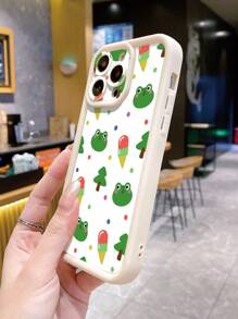 1st Anti-vingerafdruk Matte Ice Cream & Frog Grafische Telefoonhoesje, Compatibel met Apple///Redmi/Infinix/Vivo