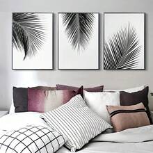 3 chiếc, Lá đen trắng Nghệ thuật treo tường, Bắc Âu Hiện đại Tối giản phong cách áp phích In Tranh vải, Trang trí nhà cửa, Đồ trang trí phòng, Ý tưởng quà tặng, Thích hợp để vẽ trang trí trong văn phòng, Phòng ngủ, Phòng khách 19,7 * 27,6 inch, Không khung - A - Xem 2