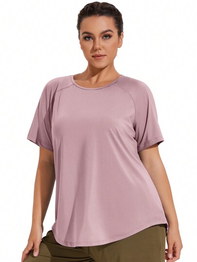 1pc Women Plus Size Lightweight Breathable Casual Outdoor T-Shirt In Lilac