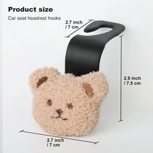 2 件装黄色雏菊花卡通挂钩汽车座椅靠背收纳袋，可爱卡通毛绒熊头，草莓，熊猫汽车装饰配件 - 均碼 - 查看 6