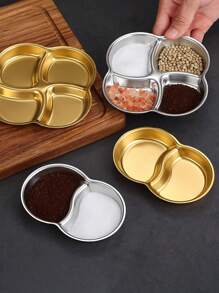 1 件不锈钢 2 格/3 格/4 格酱汁碟，韩式烧烤蘸酱盘圣诞礼物，学校用品 - 金色 - 查看 4