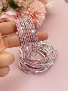 10pcs/Pack Ultra- Multi-Color Bead Tennis Bracelets With Crystal Decor For Women, Include Pink, Blue, Green, Gray, White, Purple - Bracelet Set - View 15