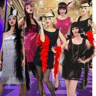 Women's Flapper Dress 1920s Sequin Tassel Dance Costume Vintage Fringe Gatsby Dress Flapper Sexy Costume