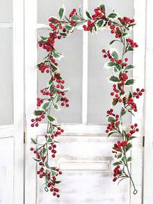 1 件圣诞藤条花环，仿真绿色冬青叶配红色浆果藤蔓装饰，适用于圣诞节室内室外壁炉门家居冬季新年装饰、花园和房屋装饰 - 彩色 - 查看 6