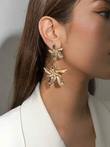 1 Cặp Hoa tai hợp kim hai lớp cổ điển Châu Âu & Mỹ, thích hợp cho phụ nữ làm quà tặng lễ hội hoặc đeo hàng ngày - bông tai hình bông hoa - Xem 11