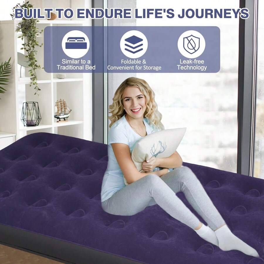 Air Mattresses, Foldable Blow Up Air Mattresses With Flocked Top