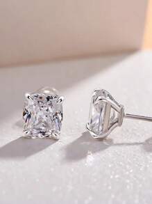 1對精美鋯石幾何方形耳環,極簡設計,多用途與經典風格耳環 - 銀色 - 查看 4