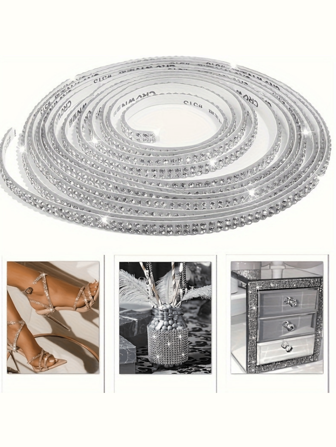 Sparkling Glass Rhinestone Ribbon Tape, 3 Yards, Self-Adhesive, Versatile For DIY Crafts, Car, And Gift Decorations - Multicolor And Clear Options