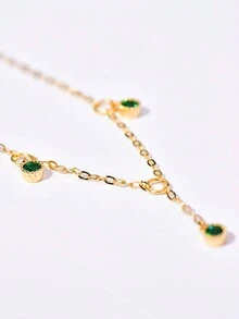 1 件时尚 S925 纯银镀 14K 金绿钻脚链，时尚高品质女士珠宝，适合日常佩戴，精美礼物 - 鑽石 - 查看 5