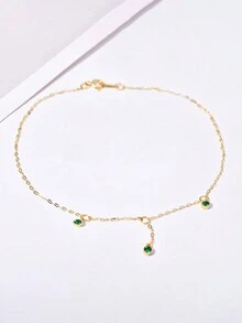 1 件时尚 S925 纯银镀 14K 金绿钻脚链，时尚高品质女士珠宝，适合日常佩戴，精美礼物 - 鑽石 - 查看 2