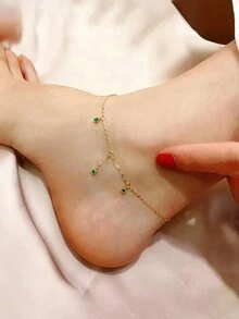 1 件时尚 S925 纯银镀 14K 金绿钻脚链，时尚高品质女士珠宝，适合日常佩戴，精美礼物 - 鑽石 - 查看 1
