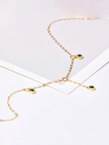 1 件时尚 S925 纯银镀 14K 金绿钻脚链，时尚高品质女士珠宝，适合日常佩戴，精美礼物 - 鑽石 - 查看 4