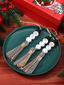 1 件雪人木珠花环圣诞树流苏木珠装饰，圣诞雪人木珠花环，圣诞雪人串珠挂饰，配黄麻绳流苏装饰，带帽子的木珠雪人，圣诞树装饰流苏 - 彩色 - 查看 11